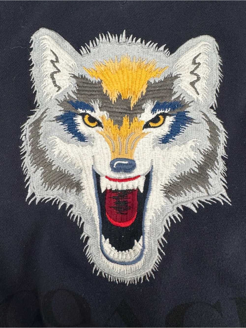 Coach Navy Crewneck Sweater with Embroidered Wolf Motif - Picture 7 of 7